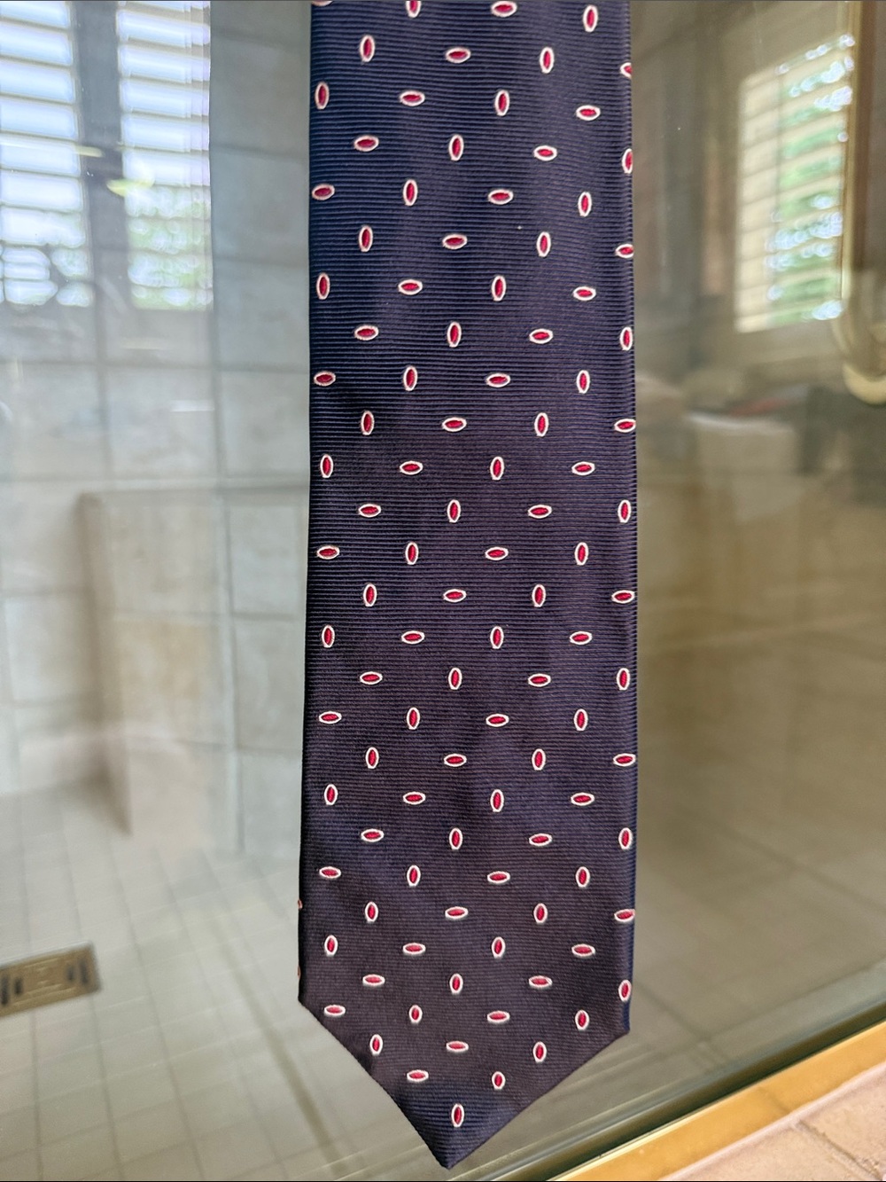 Burberry Navy Silk Tie with Red Oval Motif